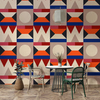 Mural wallpaper with layered triangle design

