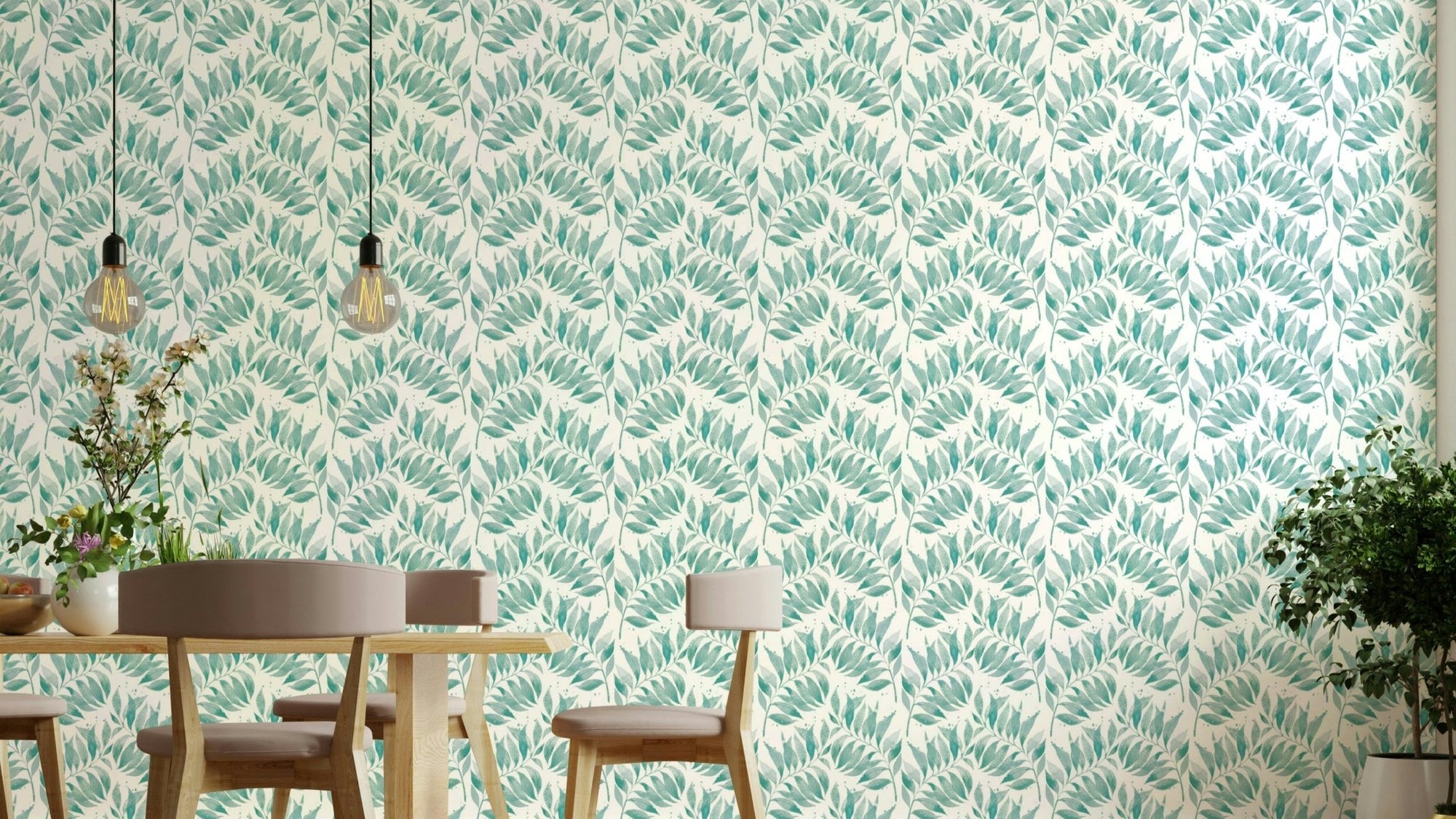 Soft aqua textured palm leaf wallpaper close-up GD690

