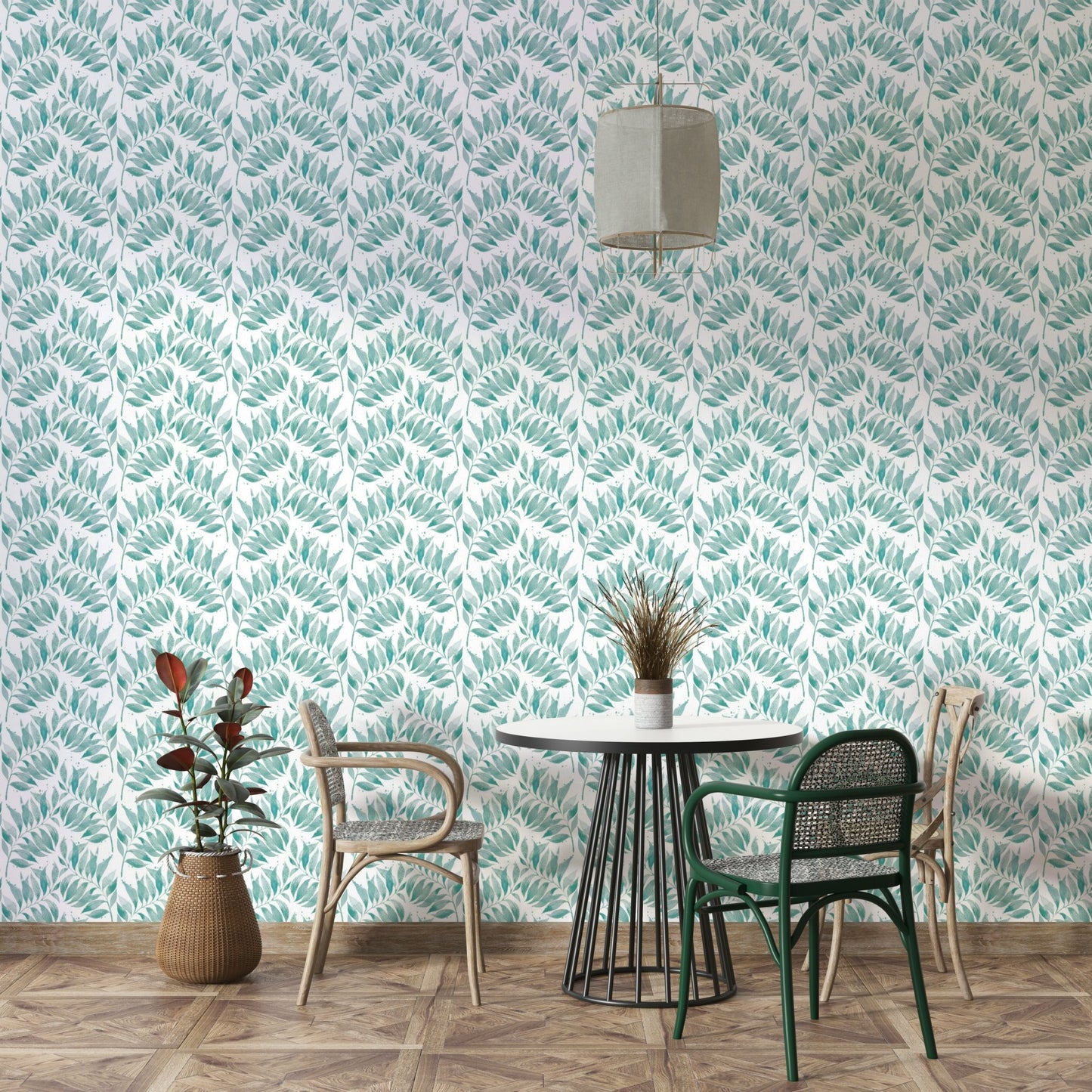 Textured watercolor palm leaf wallpaper detail

