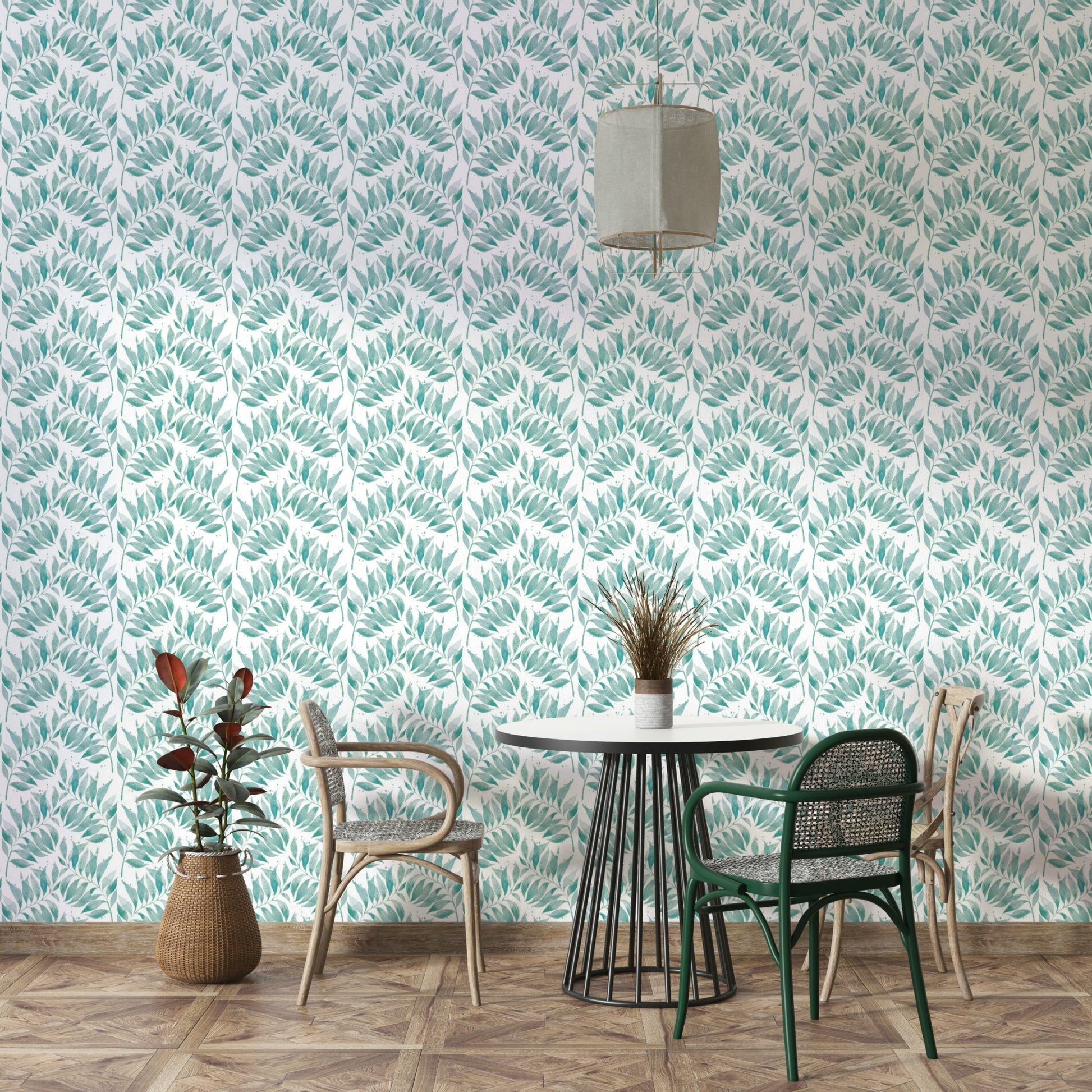 Textured watercolor palm leaf wallpaper detail

