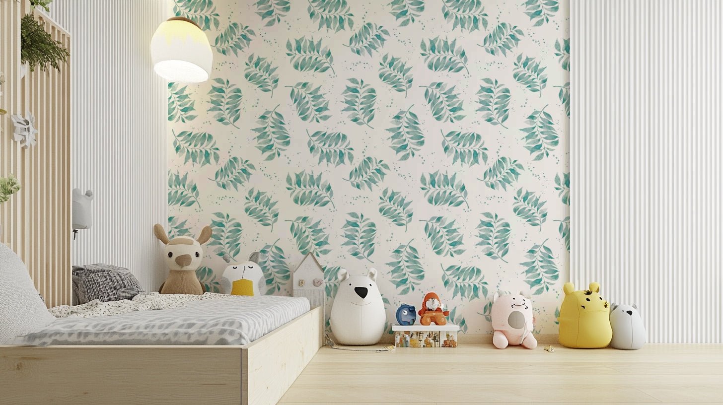 Aqua palm leaf wallpaper with watercolor texture

