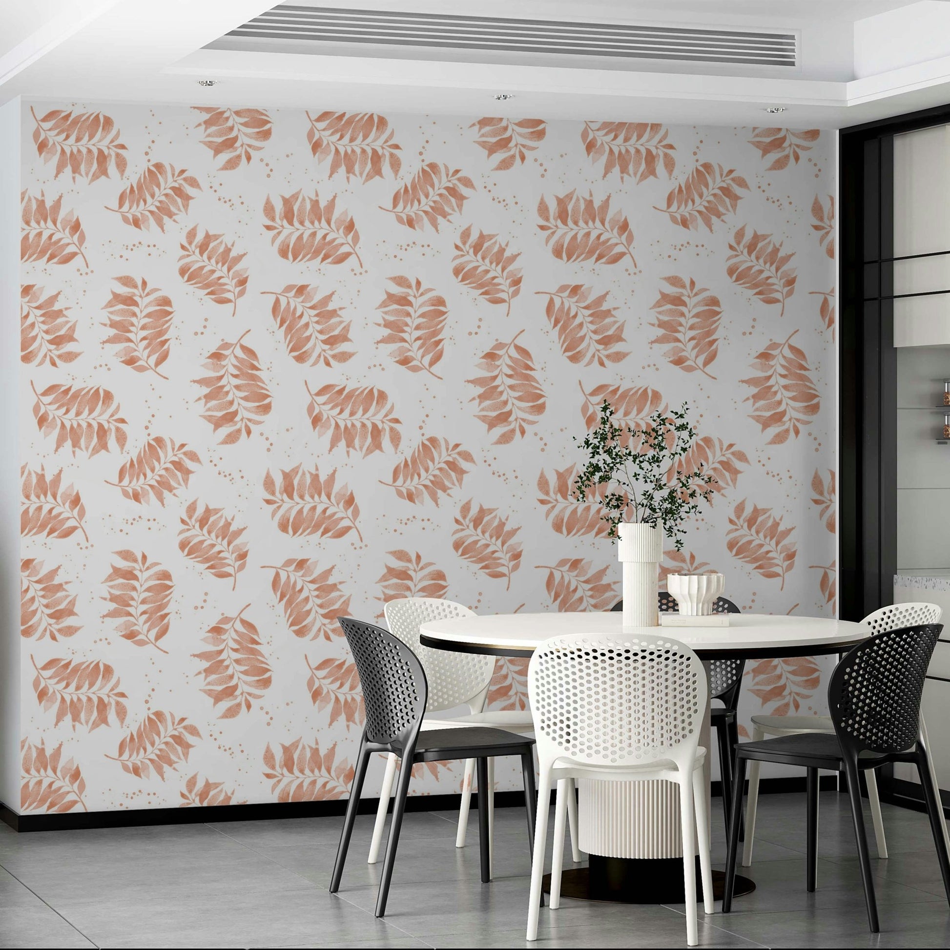 Palm leaves mural in warm earthy tones

