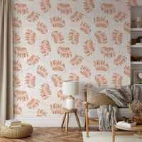 Terracotta wallpaper with artistic leaf design


