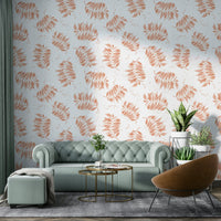 Watercolor wallpaper with scattered palm leaves

