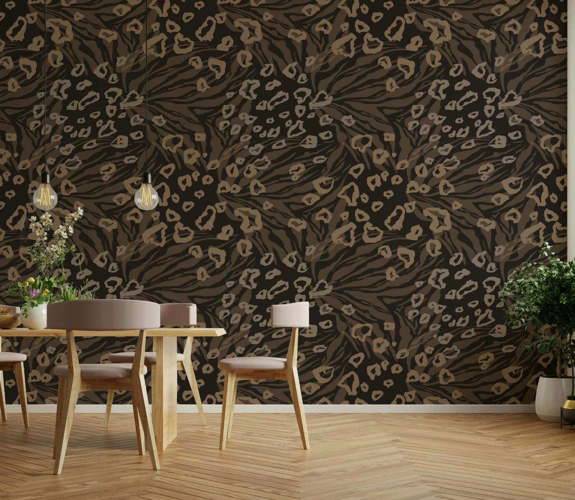 Textured Wildlife Wallpaper with dark leopard and tiger motif GD4957
