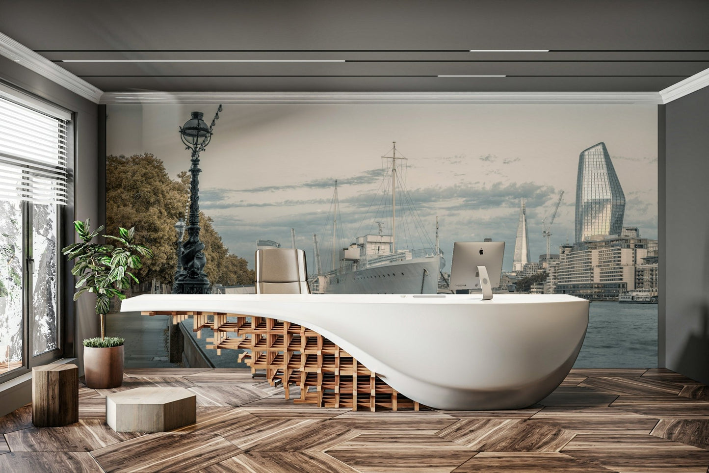 Historic ship on Thames mural
