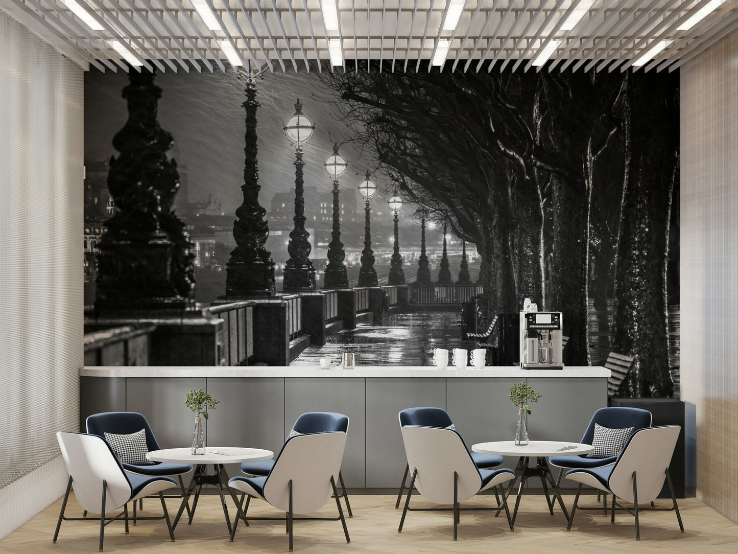 The scene appears to be a city riverbank.

