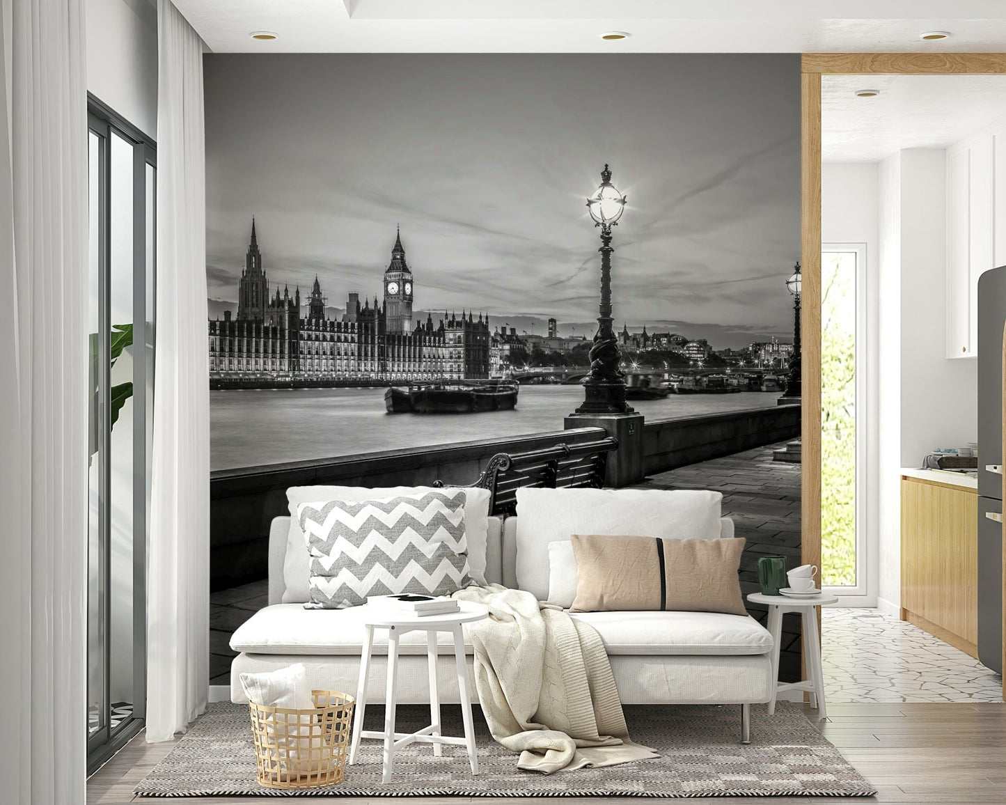 Stunning Thames Twilight photo, elegant lamppost, paved pathway wallpaper.