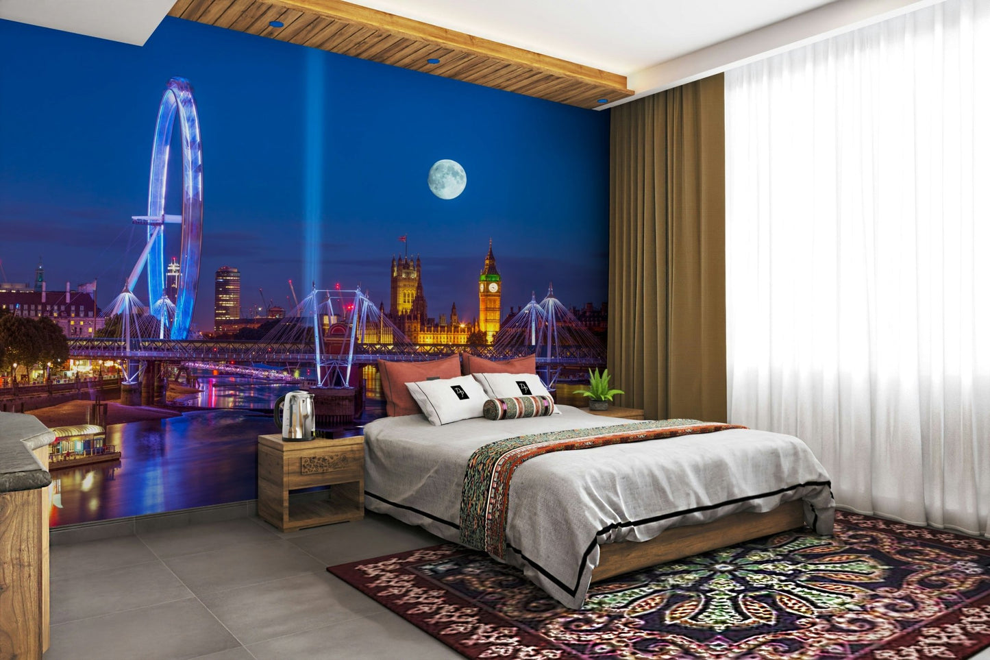 Iconic landmarks are visible against the colorful sky.

