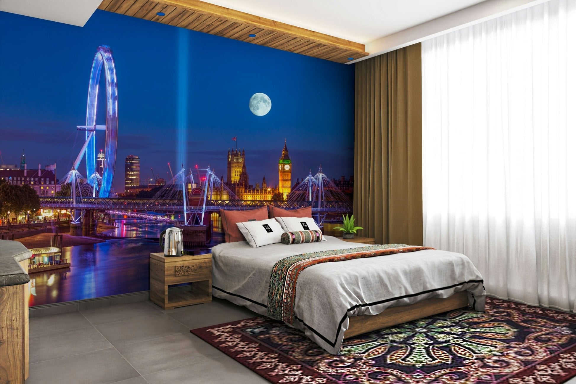Iconic landmarks are visible against the colorful sky.

