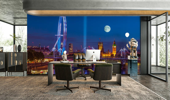 An elegant wall mural with a view of the London skyline at twilight. GD3758

