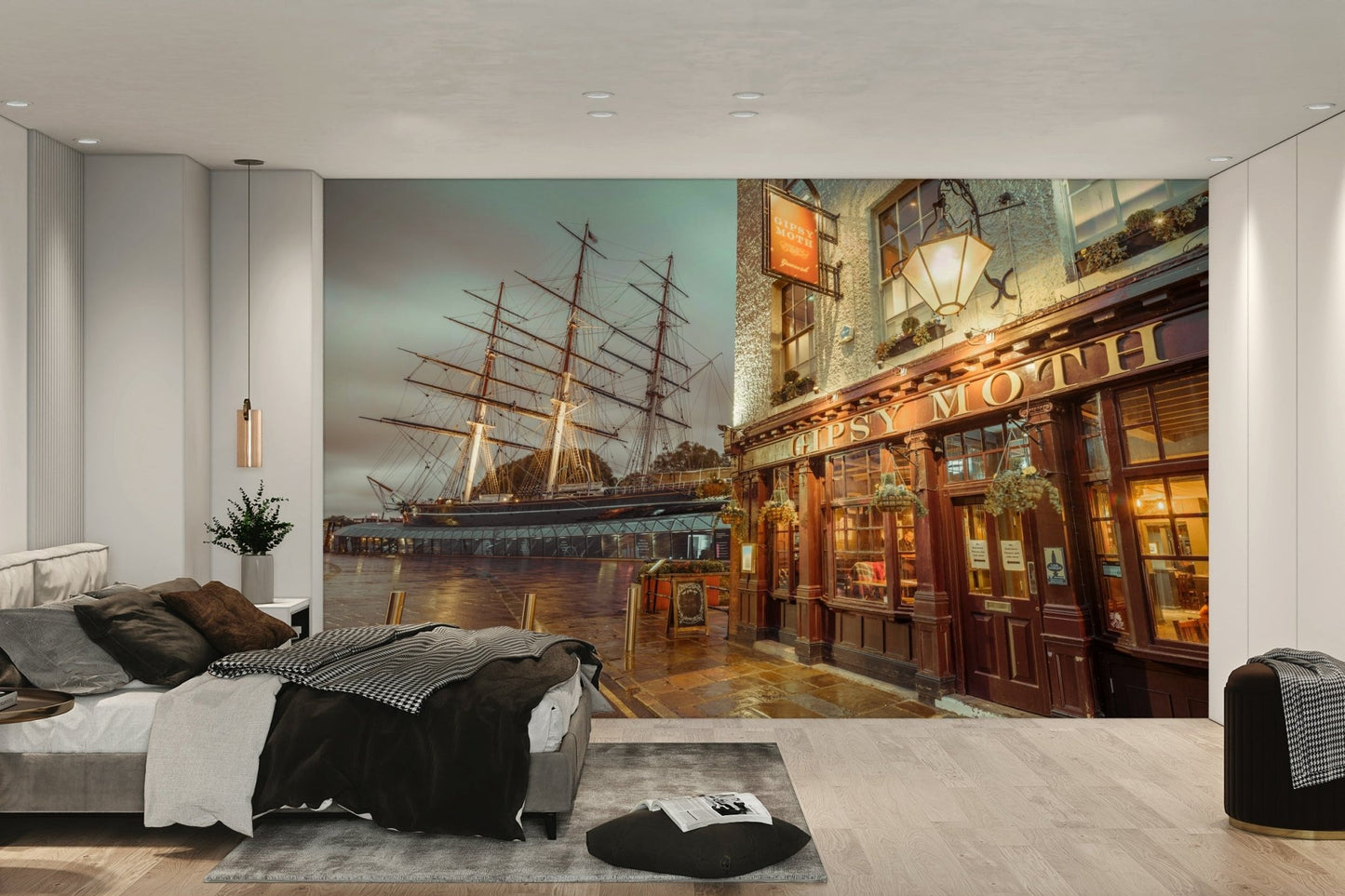 River Thames wall mural with city landmarks

