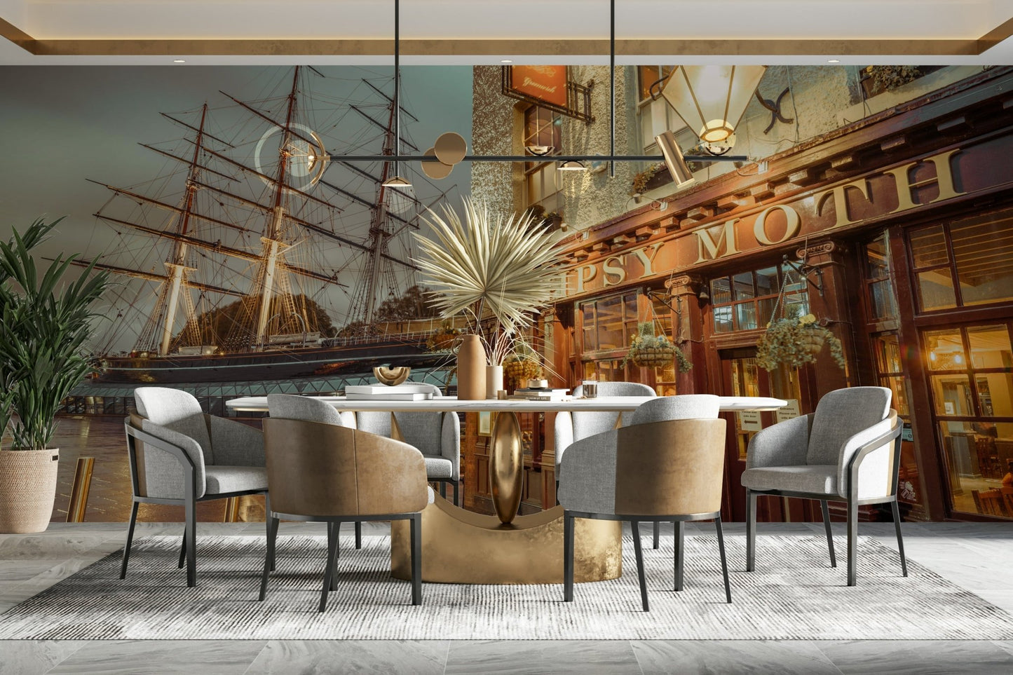 Mural of the Thames with elegant landmarks

