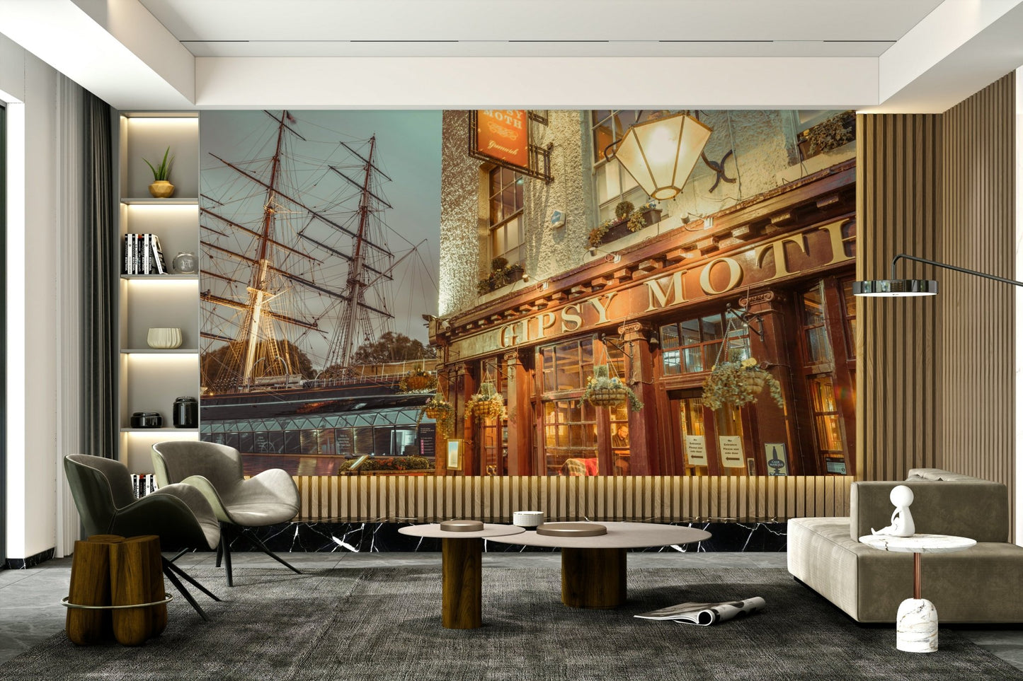 Thameside Treasures mural with London view

