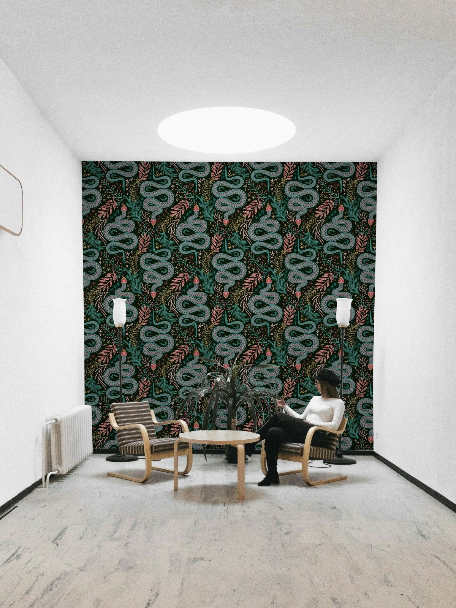 Tropical snake print with leafy pattern

