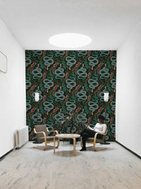 Tropical snake print with leafy pattern

