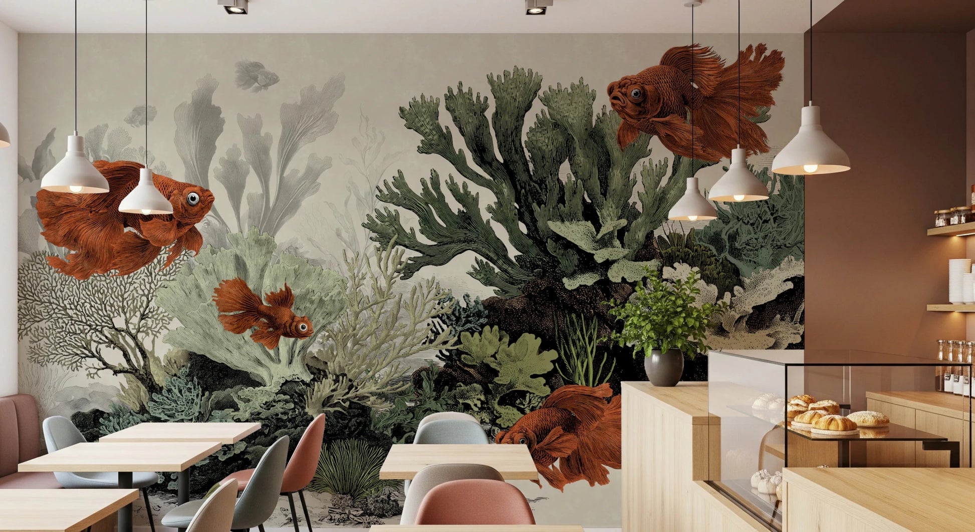 Antique style aquarium wall decor for a cozy bedroom.