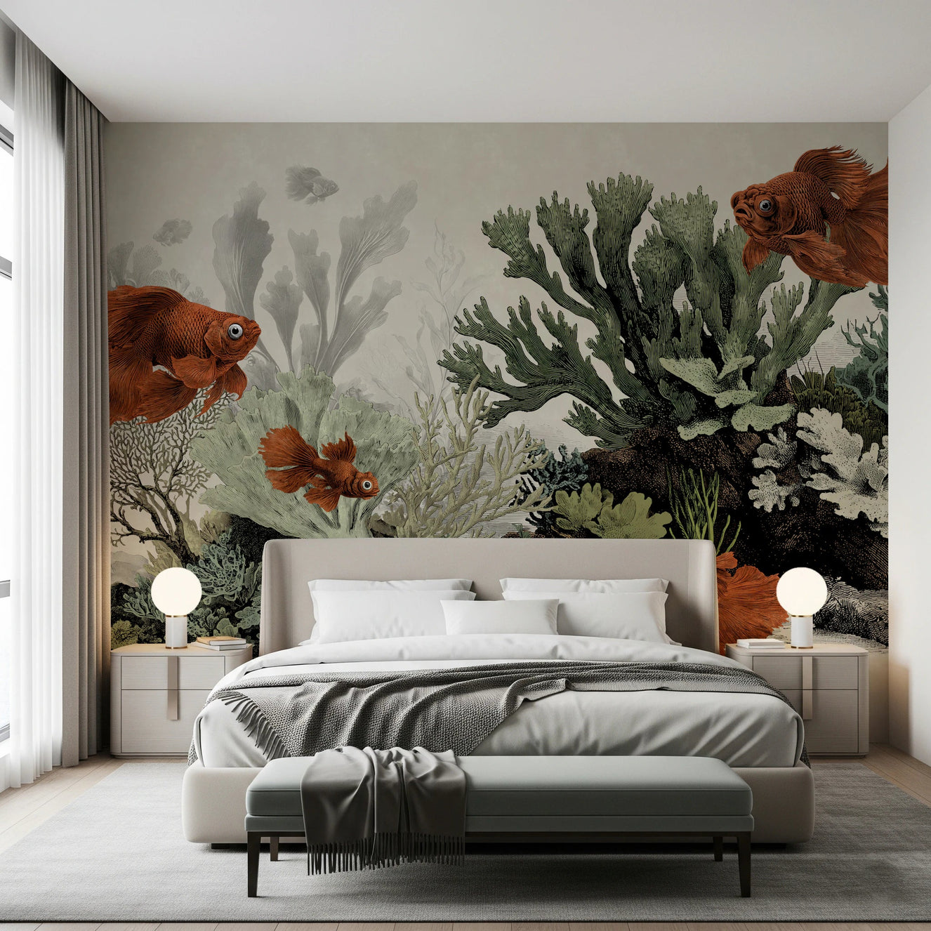 The Aquarium mural on an antique paper texture background.