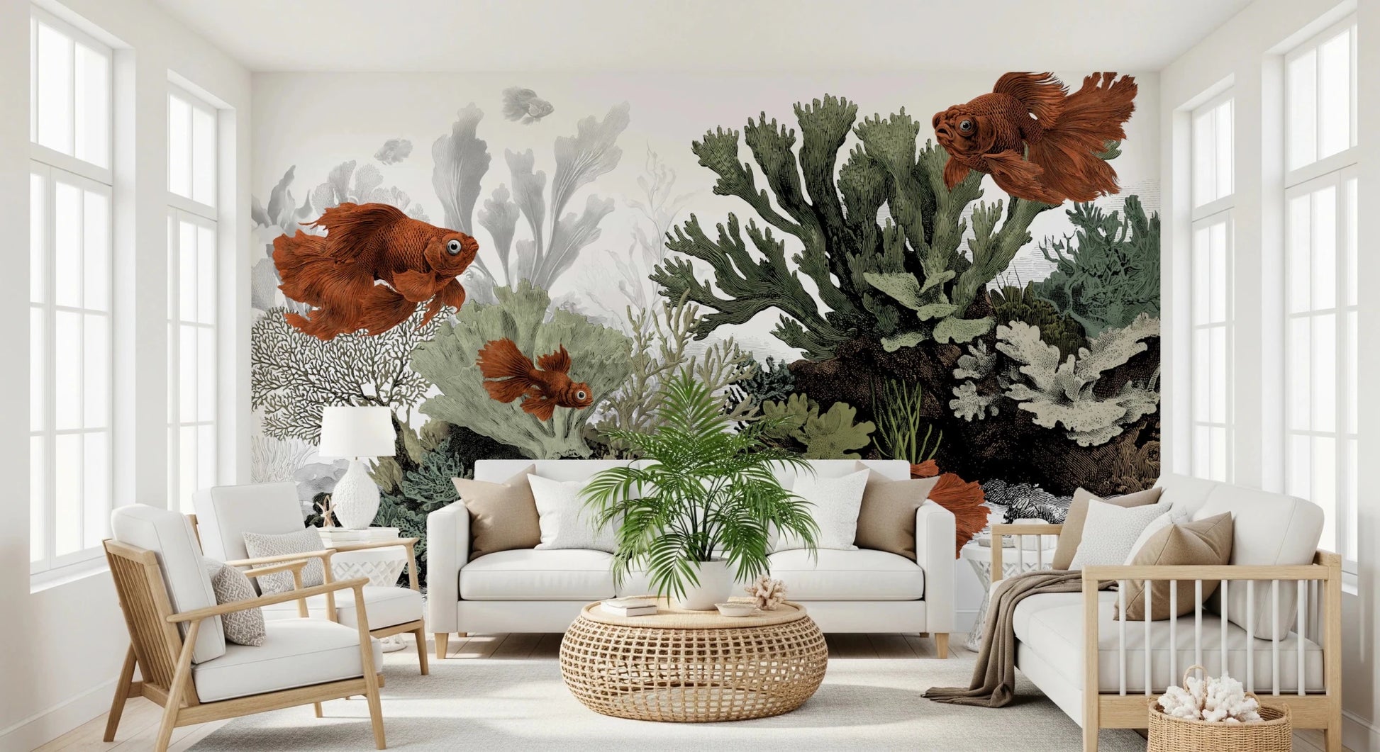 Marine life peel and stick mural for a bright interior.