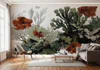 Clean white aquarium wall mural featuring aquatic life.