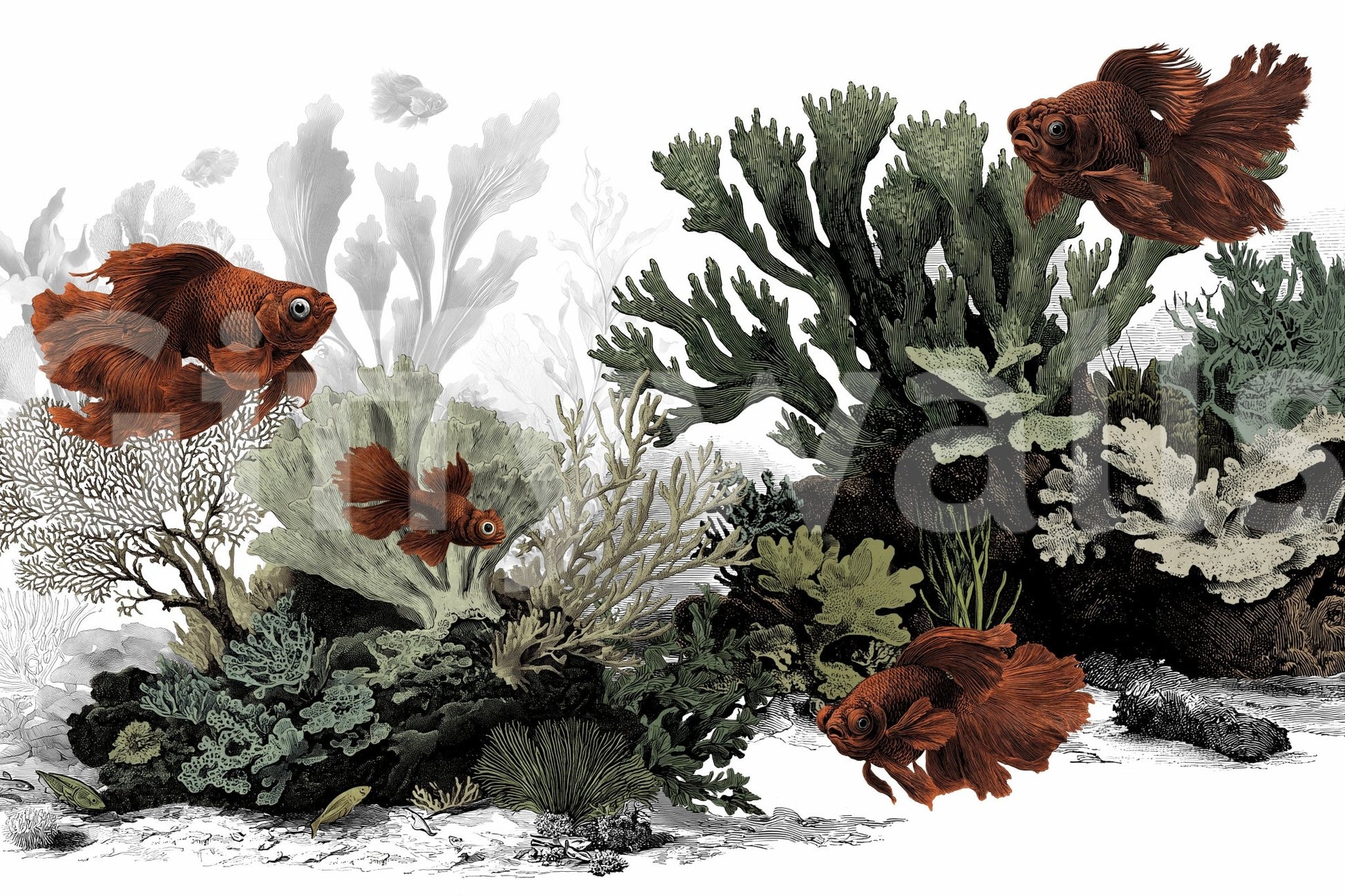 Understated white aquarium mural for modern home decor.