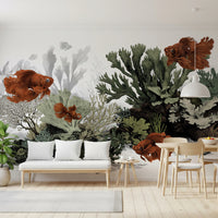 Large fish mural for bathroom decor in clean white.