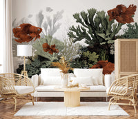 Vintage fish peel and stick mural with green sea coral.