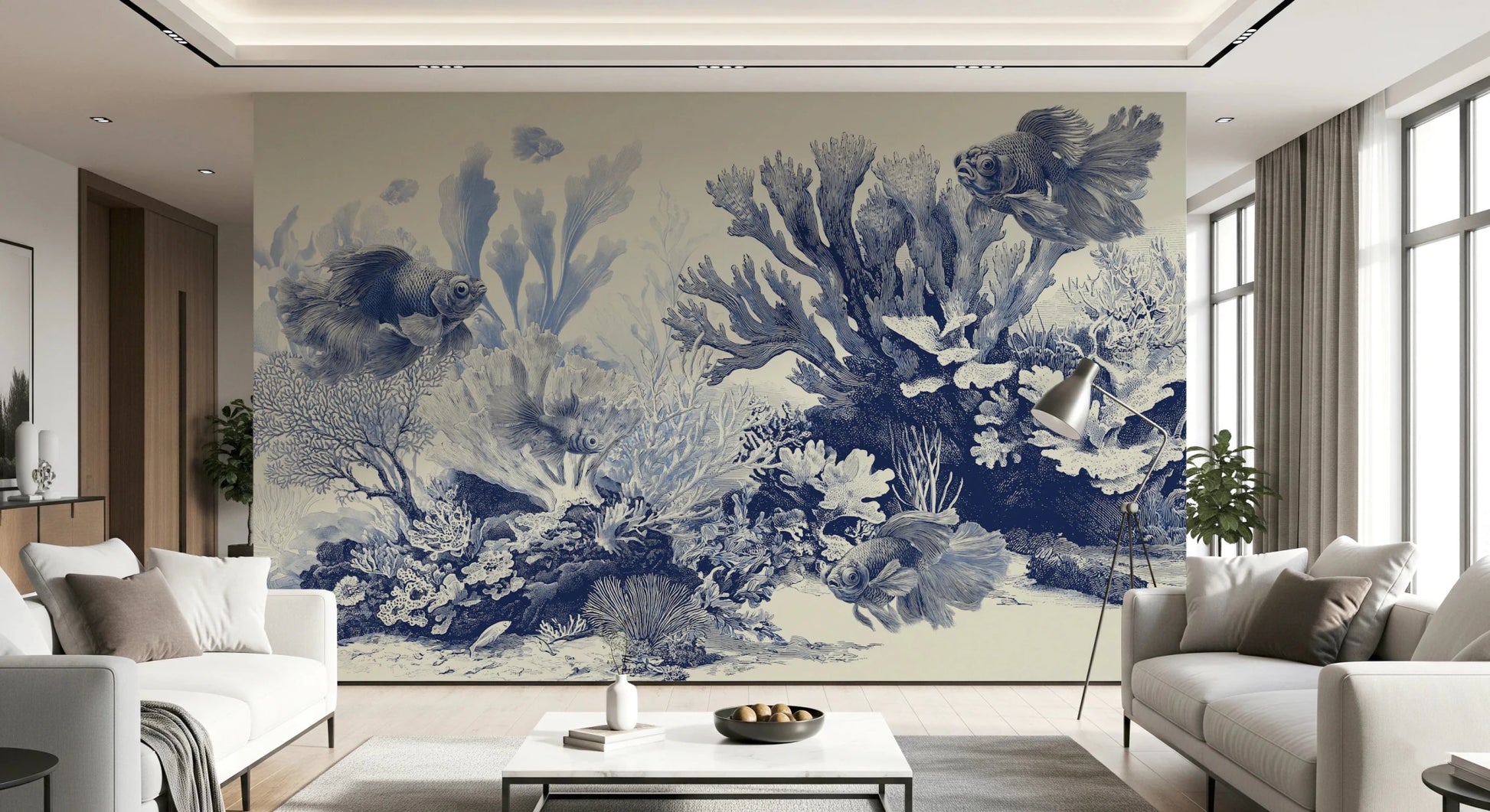 Detailed sea plants and coral wall mural., GD8428