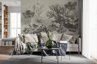 Underwater botanical sketch in soft taupe.