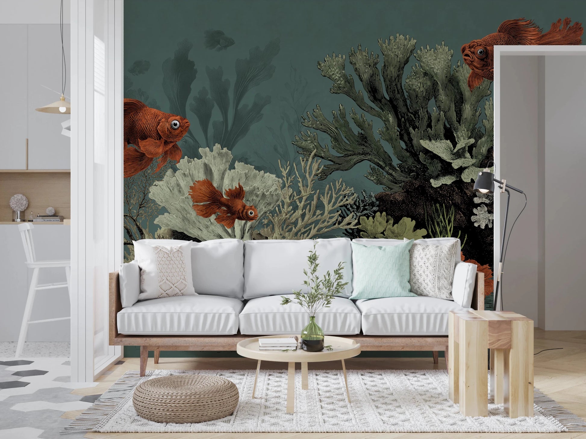 The Aquarium mural on an antique paper texture background.