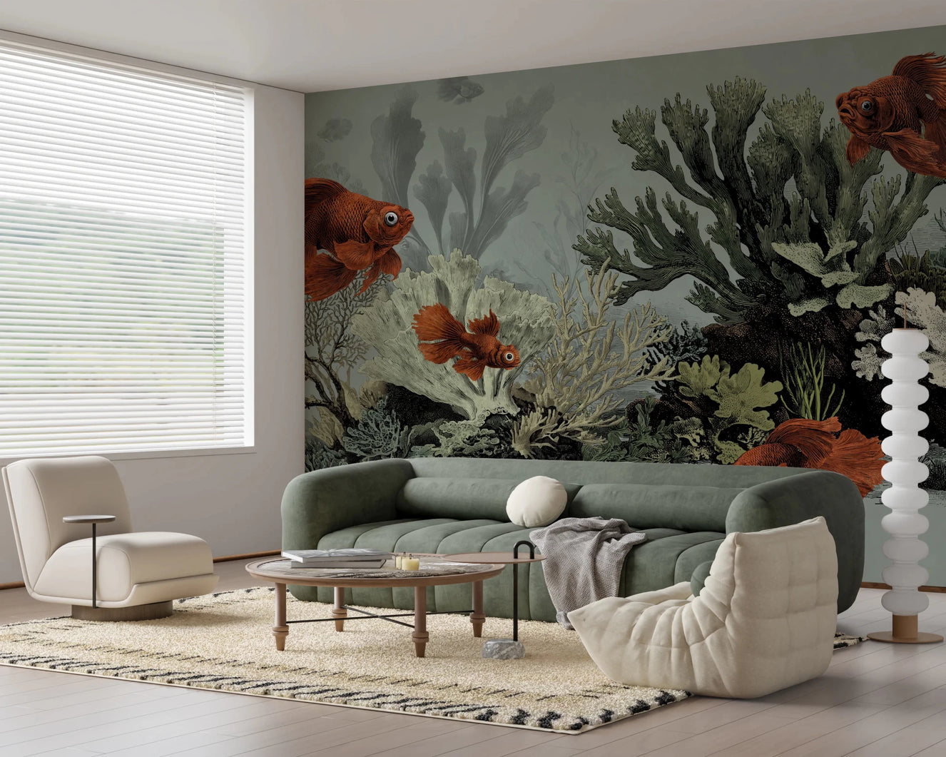 The Aquarium Seafoam Mural with mint green background.