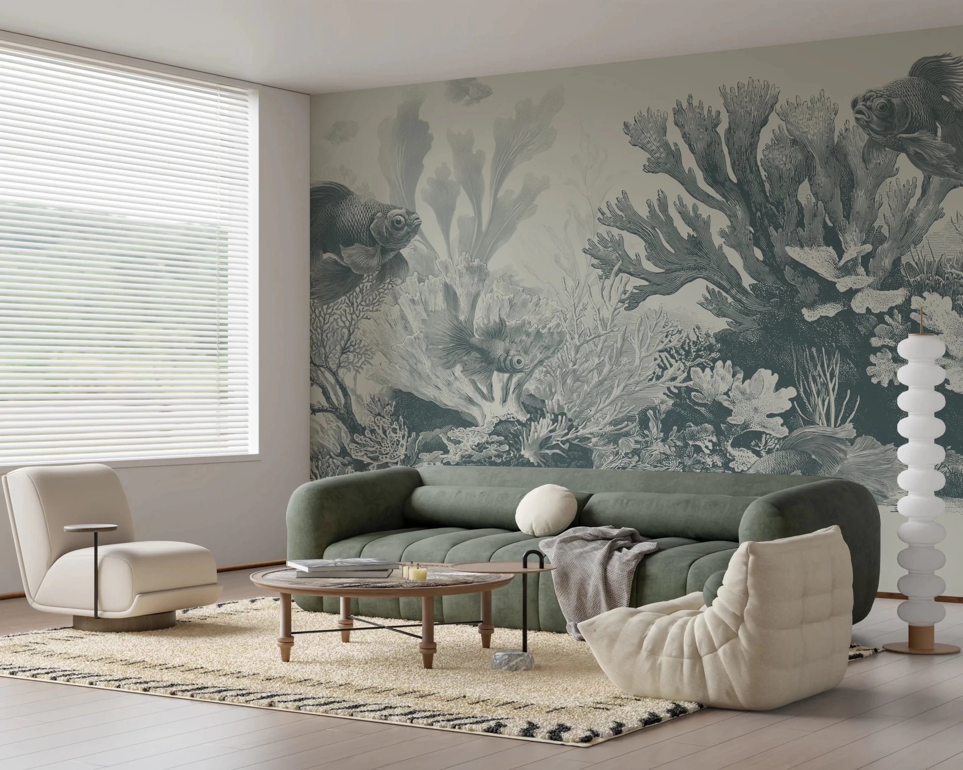 Serene underwater botanical wall art design.