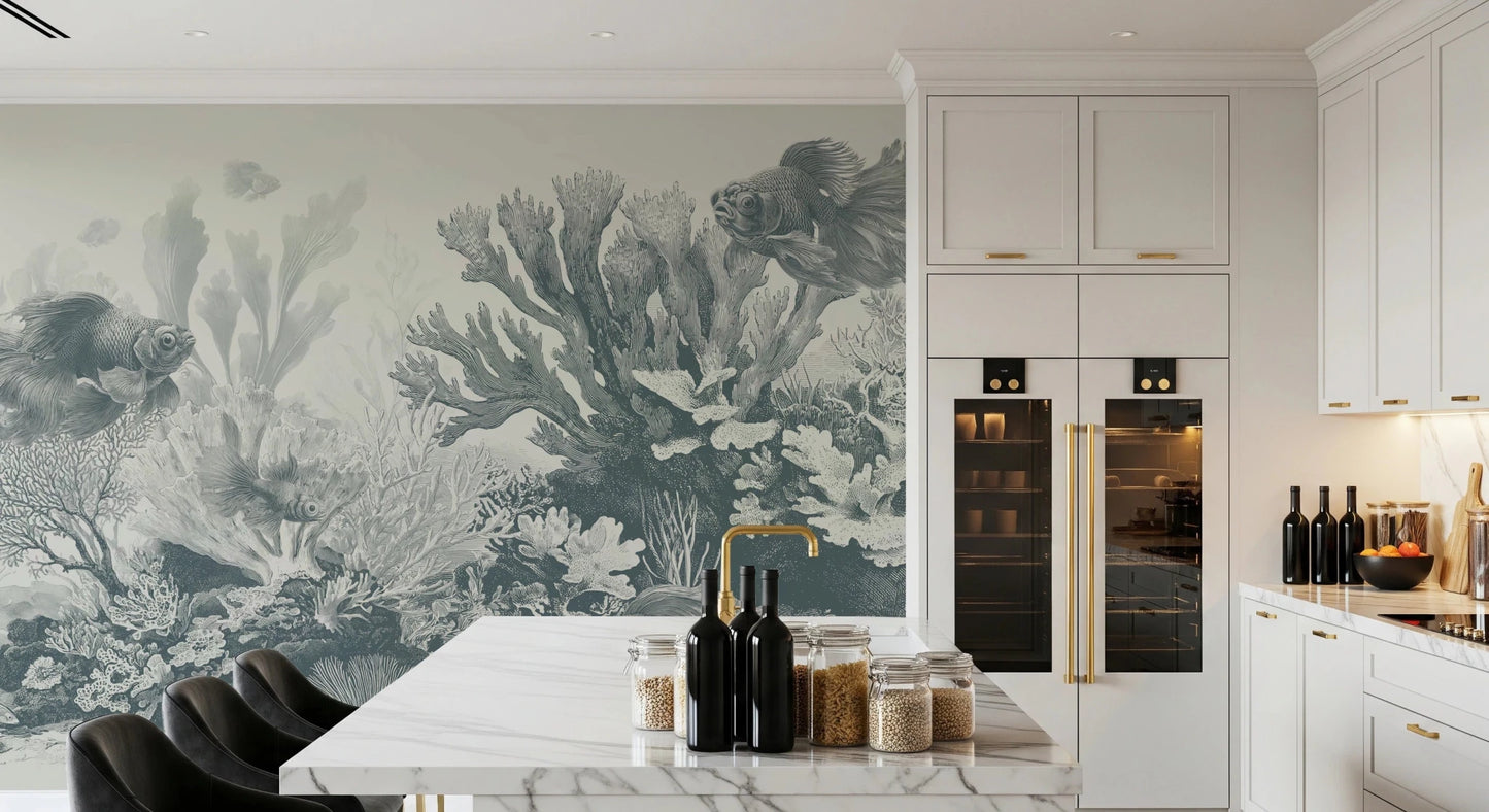 Marine life wall decor featuring coral branches.