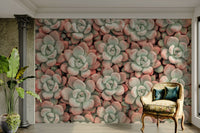 Succulent plant wall mural with soft colors

