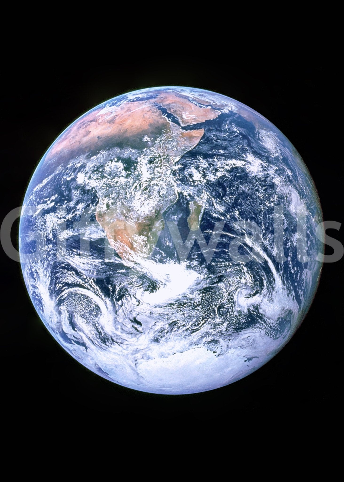 The colors are deep blues, greens, and whites.

