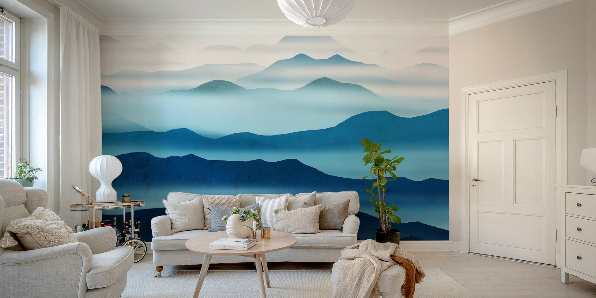 Misty blue valley scene for walls

