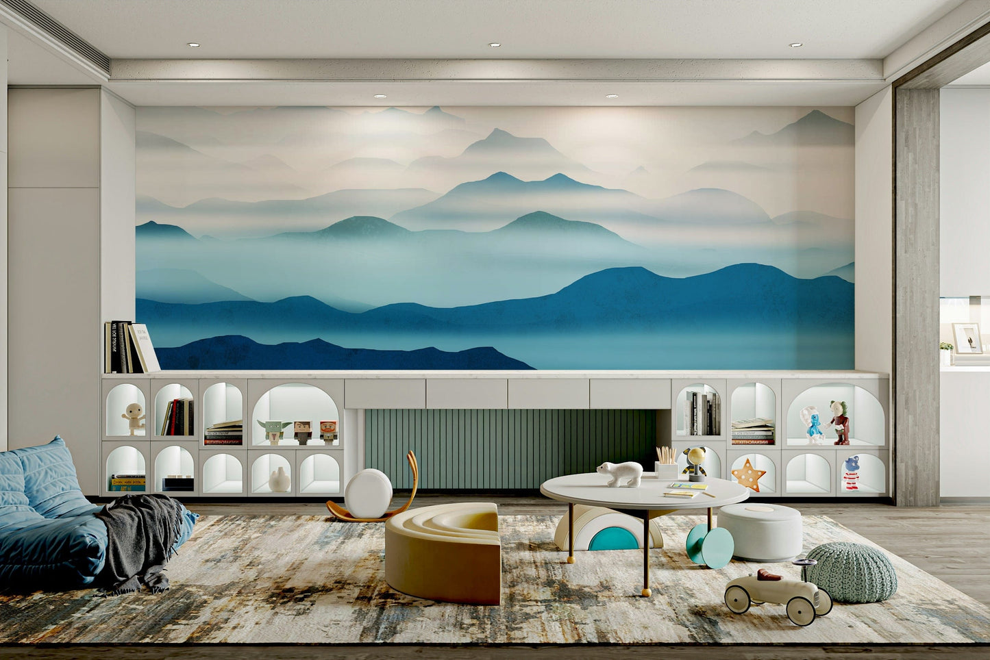 Calming blue valley wall mural

