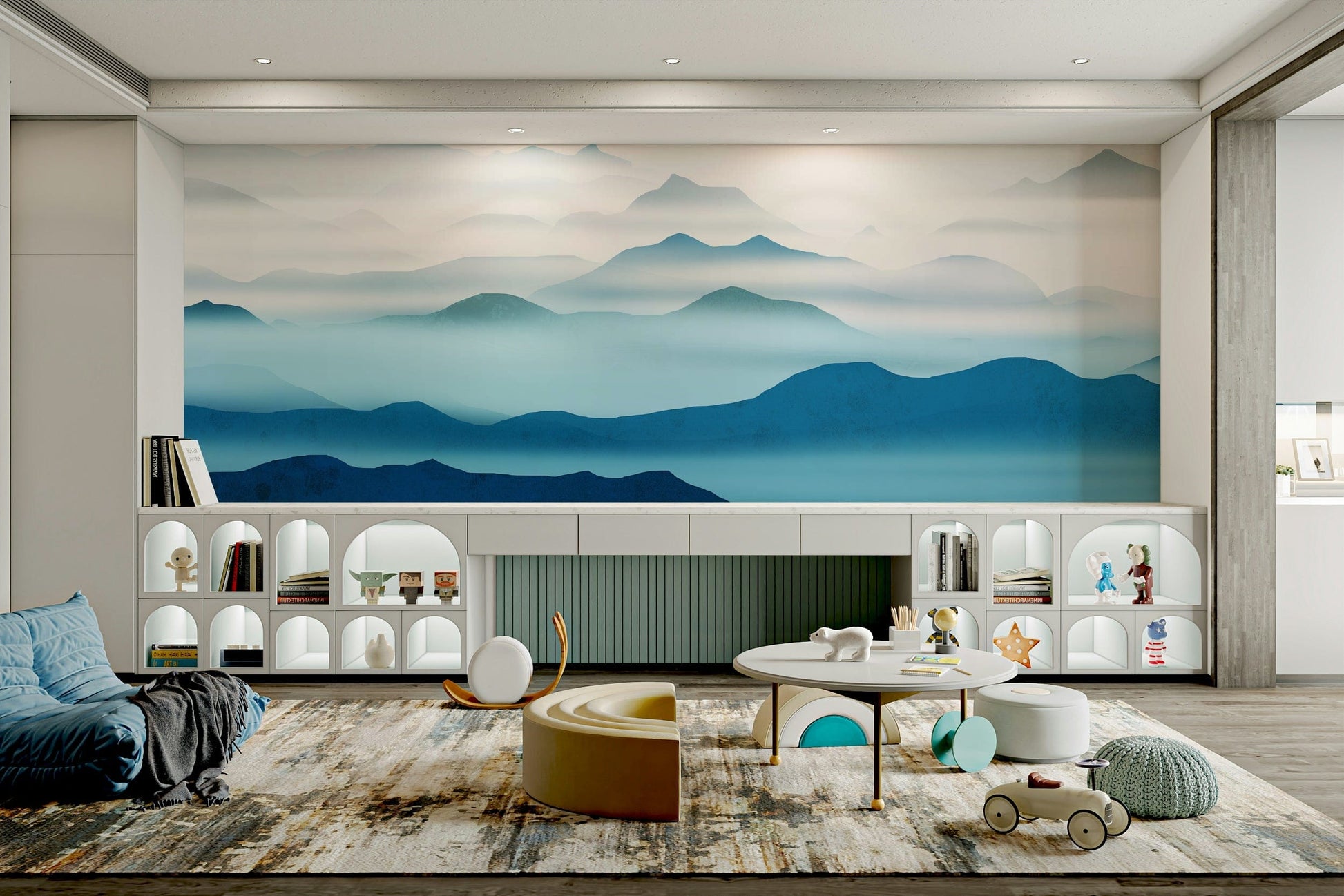 Calming blue valley wall mural

