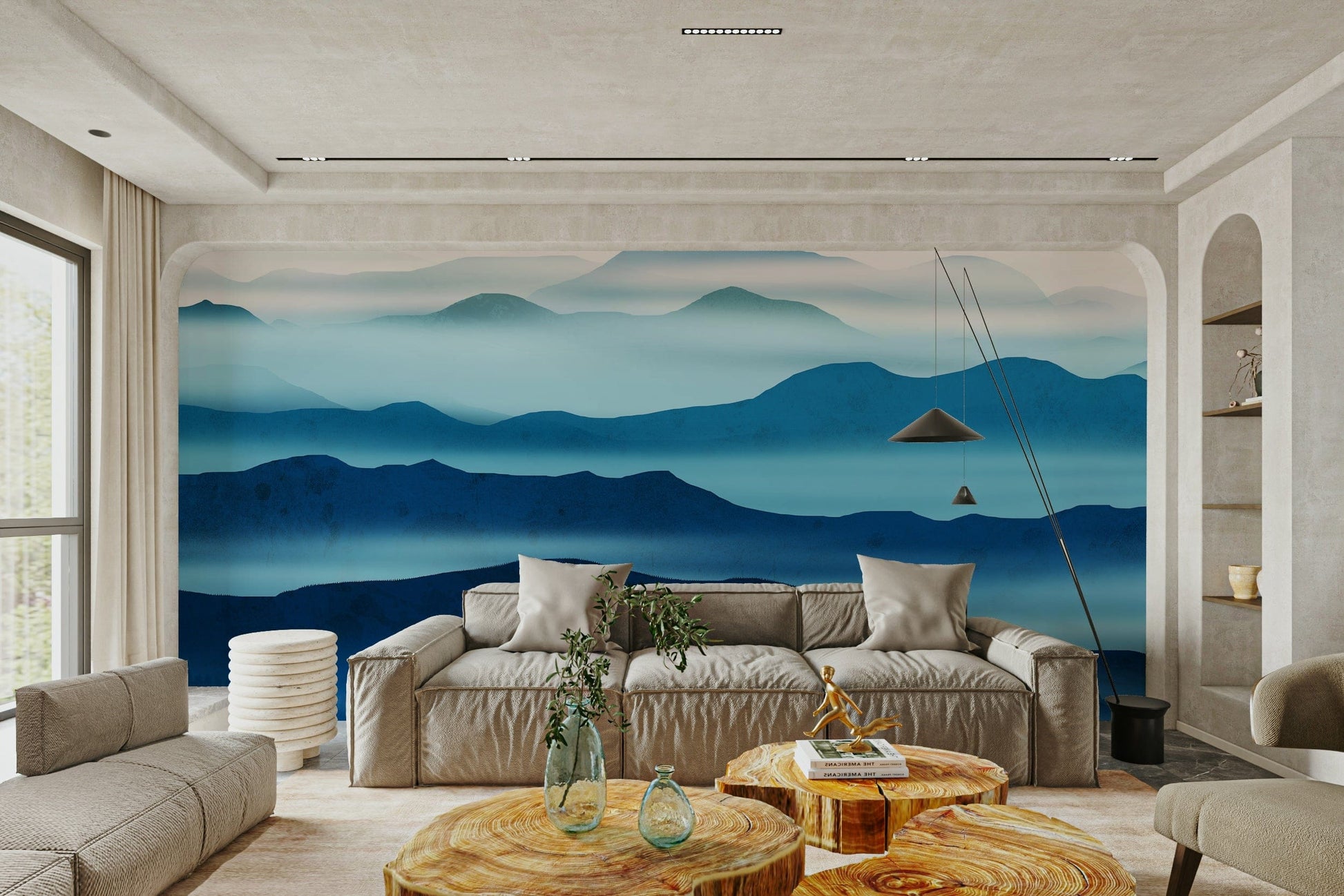 Soft blue hills wallpaper mural

