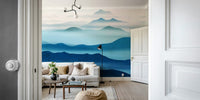 Serene mountain wallpaper in blue hues

