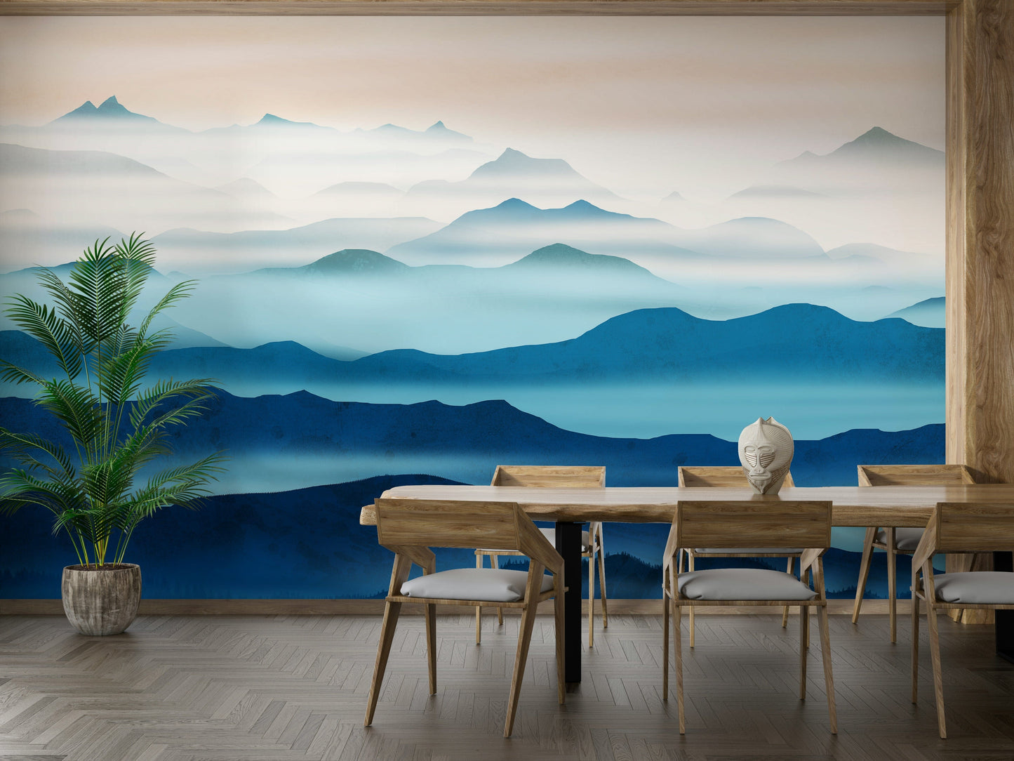 Blue-toned landscape mural wallpaper

