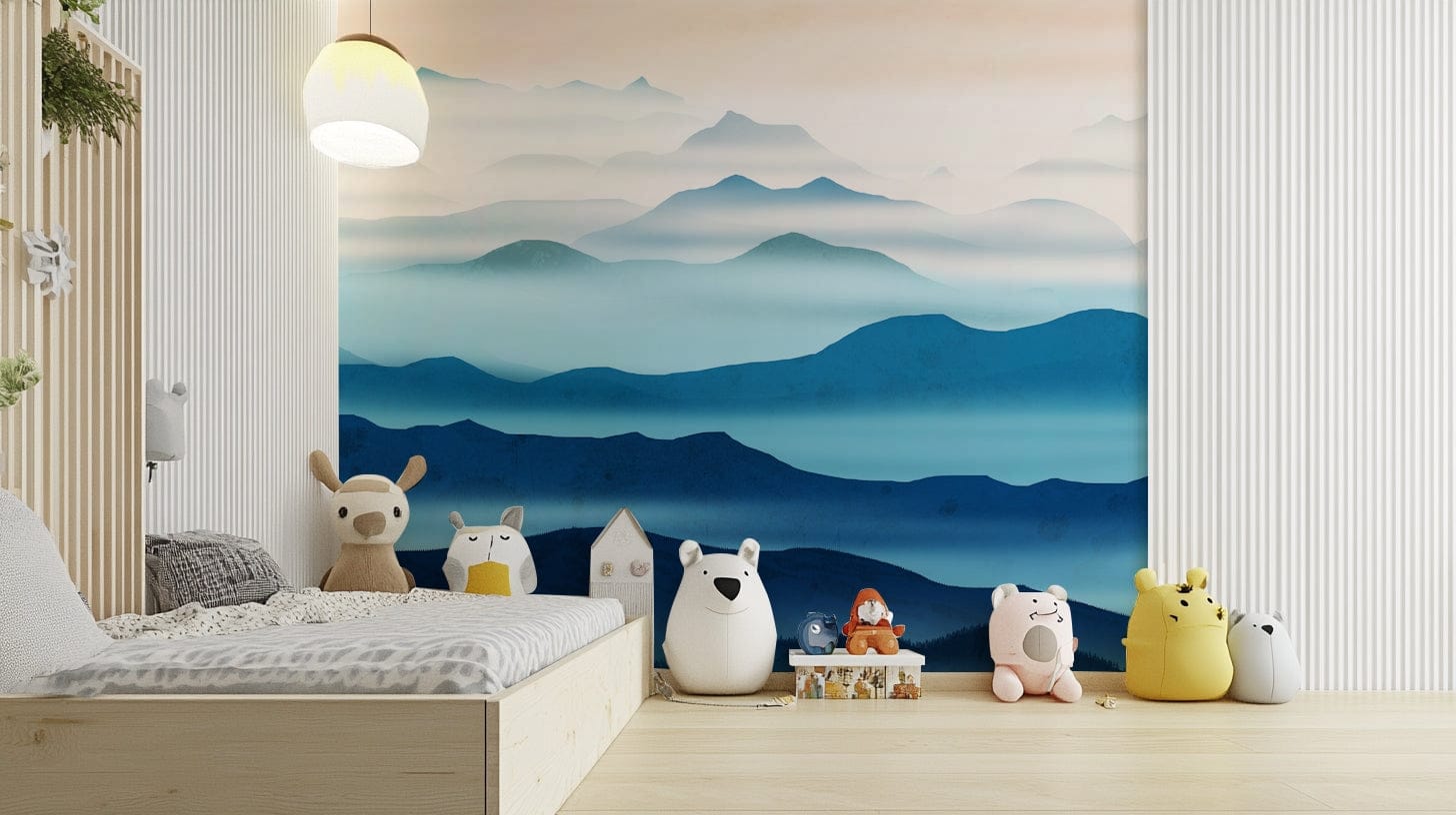 Tranquil blue valleys wallpaper design

