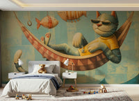 The Cat's Seaside Siesta wall mural adds gentle humour to a playful child setting