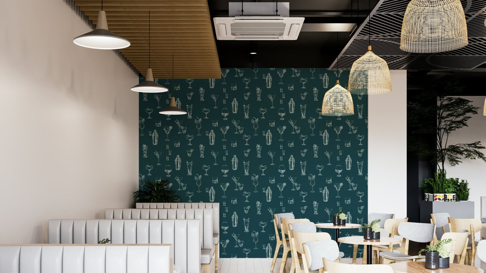 Illustrated cocktail glass wallpaper for bars, GD948