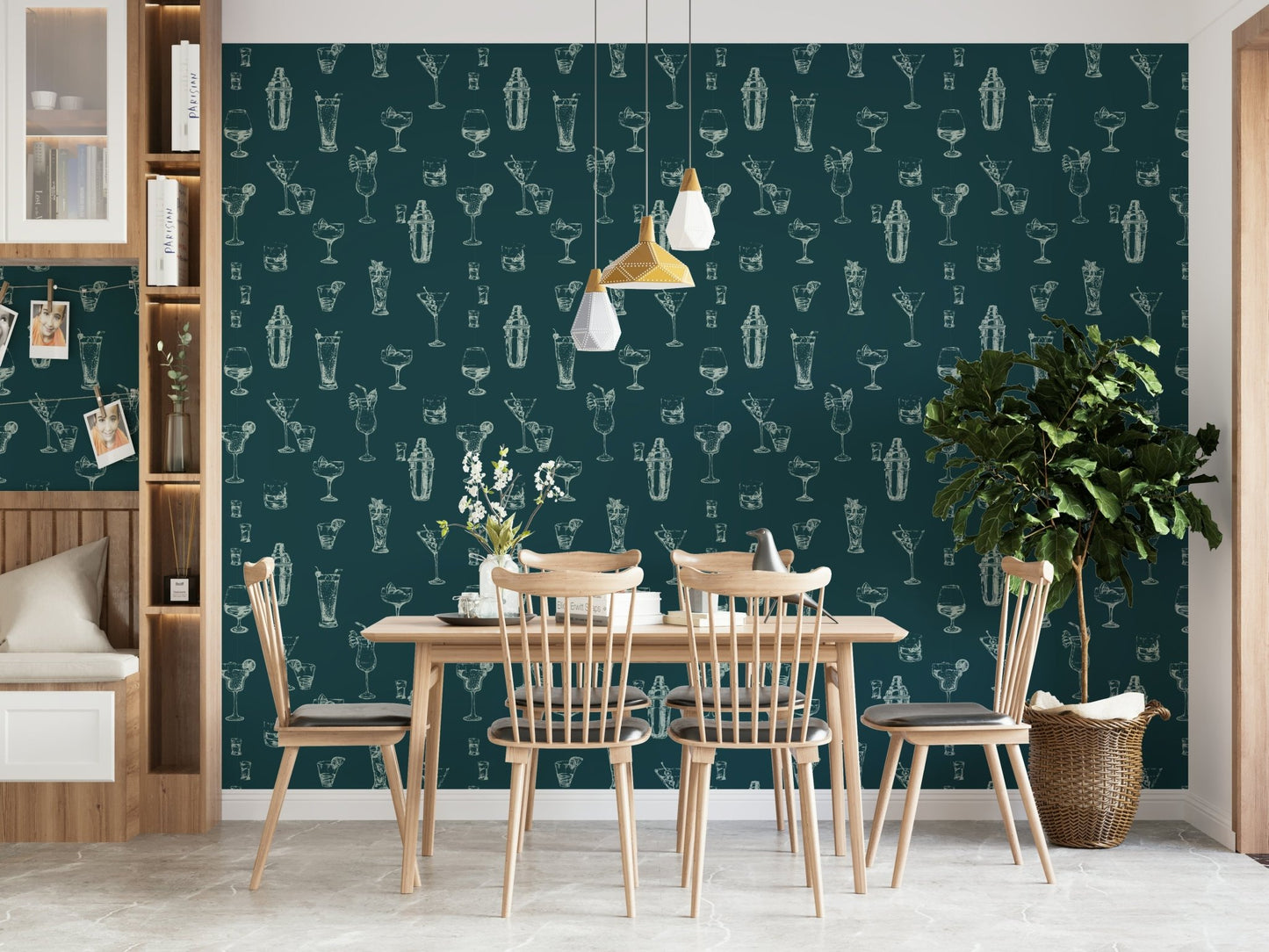 Fun cocktail print wallpaper for kitchen walls

