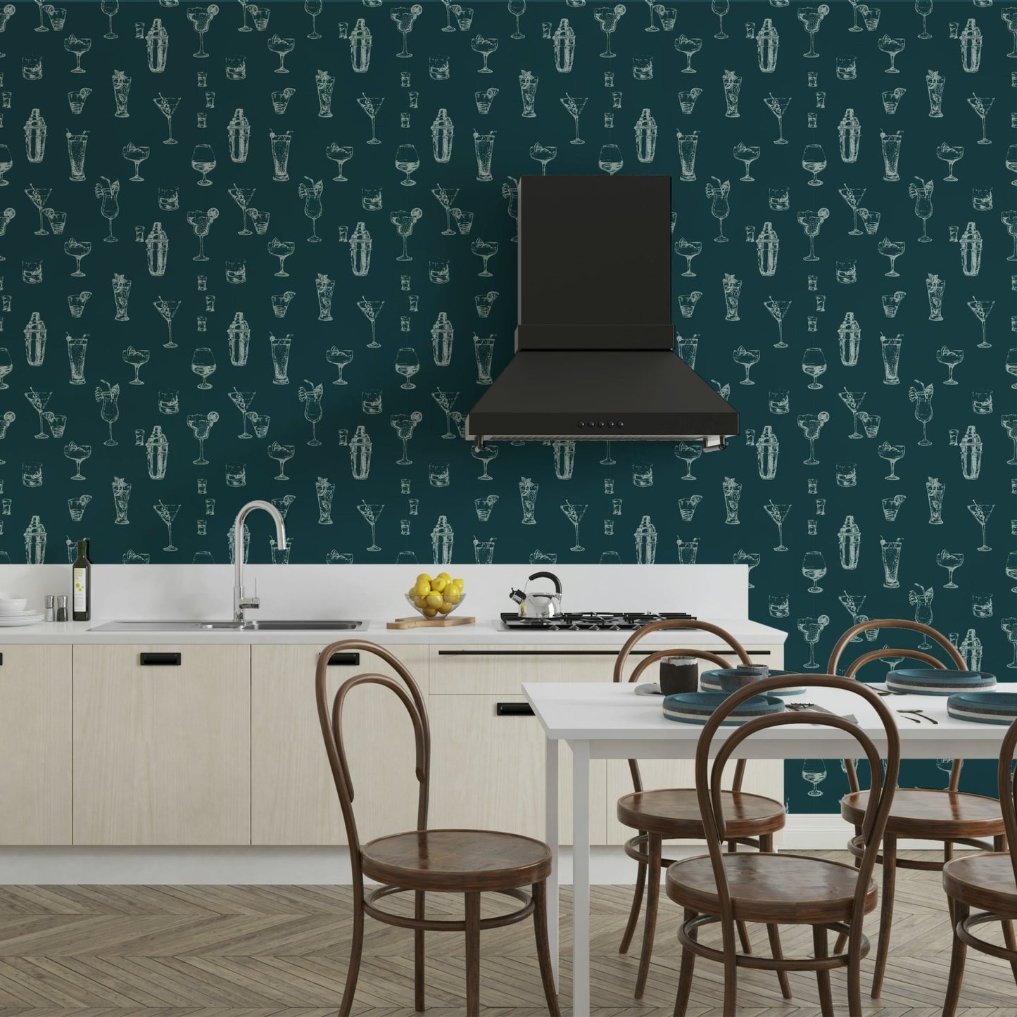 Playful cocktail print wallpaper with modern style

