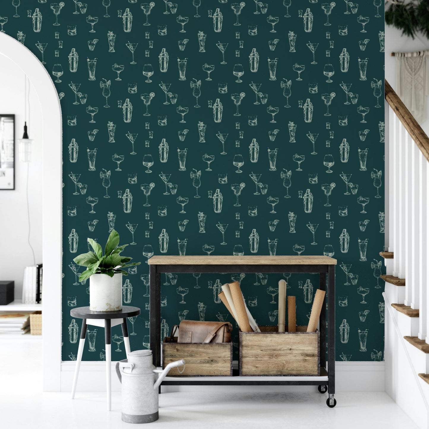 Retro cocktail illustrations on chic wallpaper

