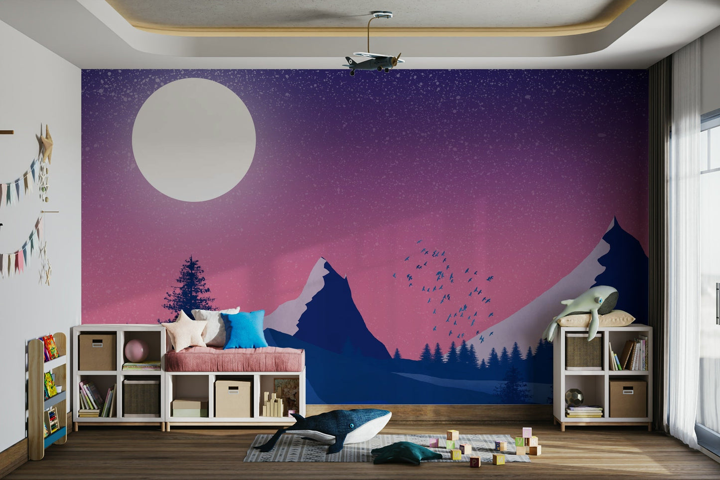Wallpaper with moonlit winter scene GD104

