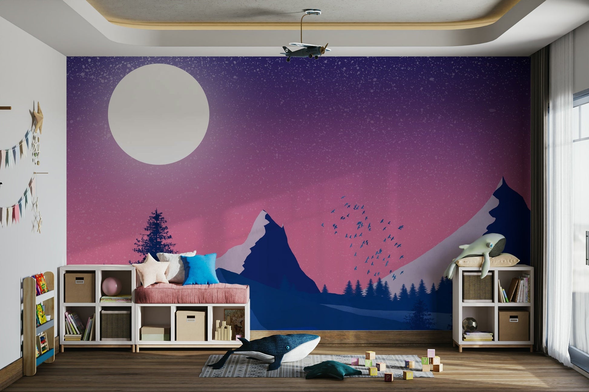 Wallpaper with moonlit winter scene GD104

