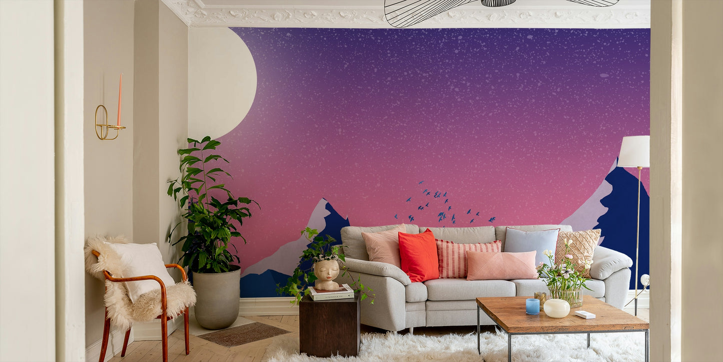 Snowy peaks under moonlight wallpaper

